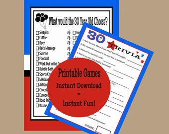 30th Birthday Party Games, Adult Party Games, 1990 Year Birthday Trivia Game, 30th Trivia Games, 30 Years Games, Instant Download