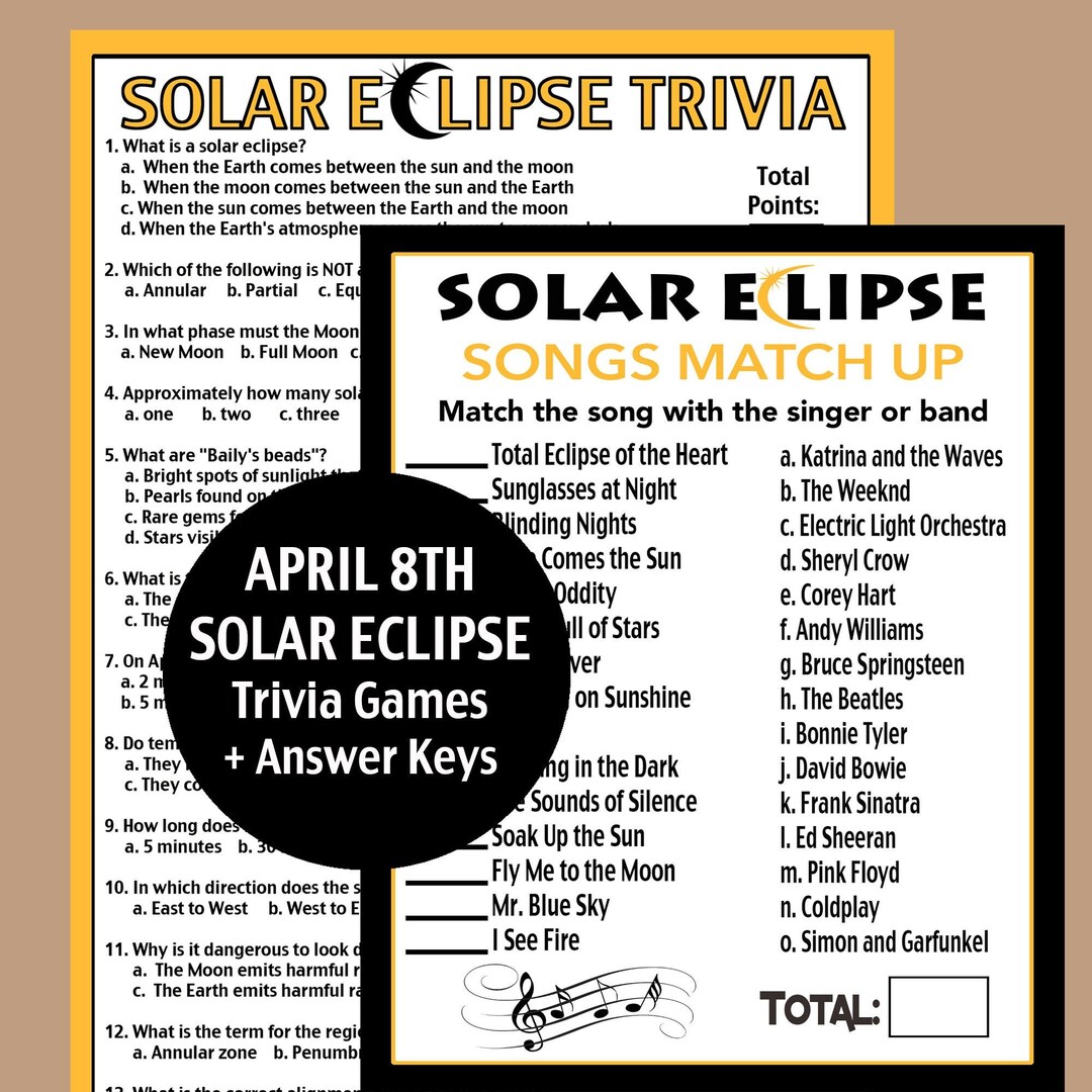 Solar Eclipse Trivia Games Printable, Solar Eclipse Song Trivia, Solar Eclipse Party Ideas