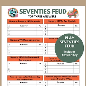 1970&#39;s Family Feud Game, 70th Birthday Party Trivia, 1970&#39;s Birthday Party Theme, 50th Birthday Game, 70&#39;s Party Games, Instant Download