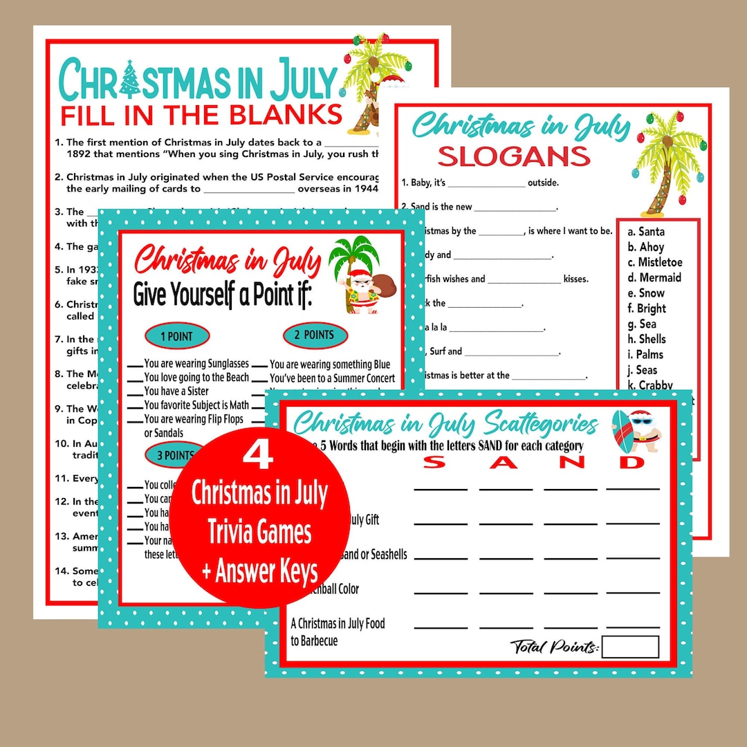 Christmas in July Games, Christmas in July Party Games, Christmas in July Trivia, Tropical Party 