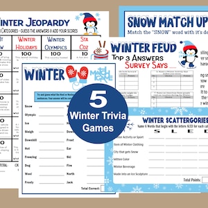 Winter Games, Winter Trivia Games, Winter Group Game, Winter Jeopardy, Winter School Games, Winter Seniors Games, Winter Printables