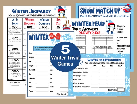 Winter Games, Winter Trivia Games, Winter Group Game, Winter Jeopardy, Winter School Games, Winter Seniors Games, Winter Printables