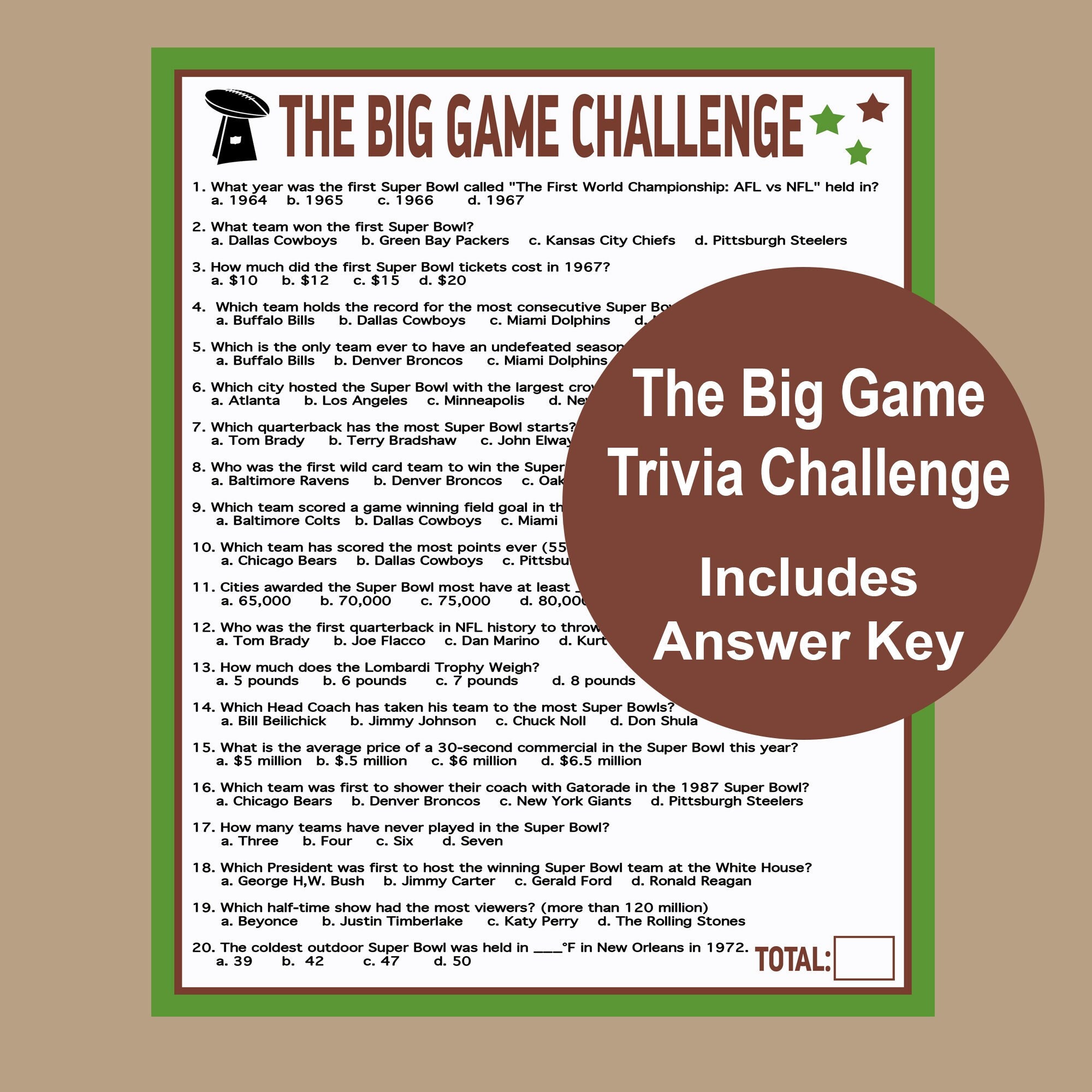 Football Trivia Game Football 2023 Challenge Quiz Printable 