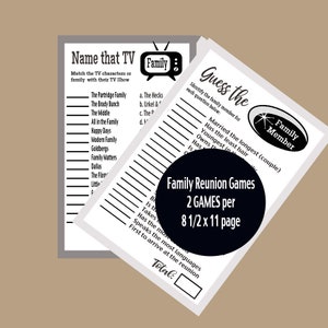 Family Reunion Games, Family Reunion Party, Party Games Printables, TV Family Games, Guessing Games, 2020 Family Reunion, Instant Download