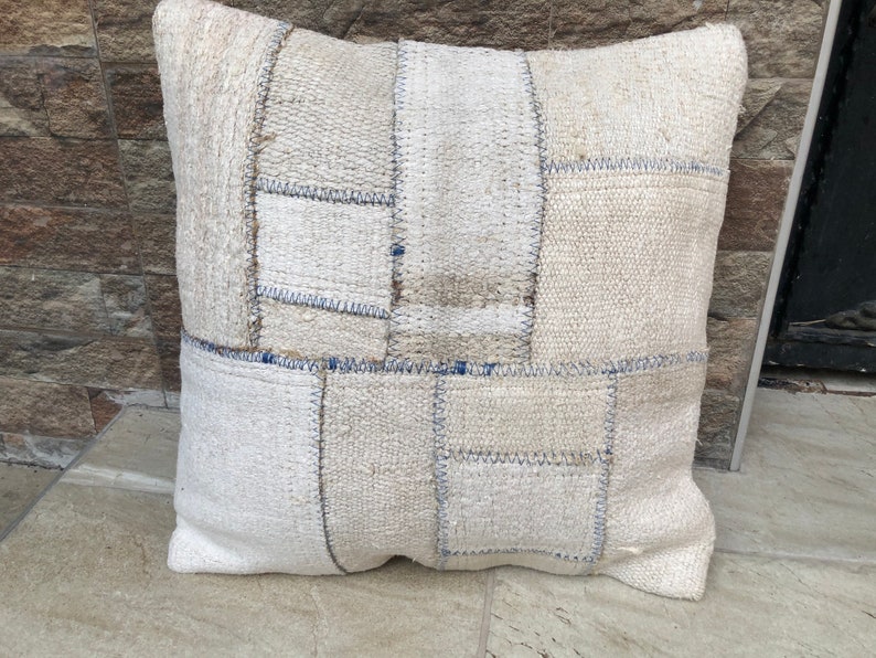 Vintage Home Decor Pillow Hand Made Hemp Pillow Turkish Kilim Hemp Pillow,Patcwork Pillow Kilim Pillow 20x20 Inches,Pillow Cover Rug
