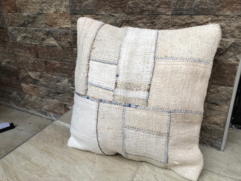 Vintage Home Decor Pillow Hand Made Hemp Pillow Turkish Kilim Hemp Pillow,Patcwork Pillow Kilim Pillow 20x20 Inches,Pillow Cover Rug