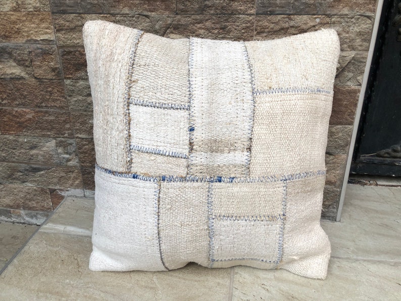 Vintage Home Decor Pillow Hand Made Hemp Pillow Turkish Kilim Hemp Pillow,Patcwork Pillow Kilim Pillow 20x20 Inches,Pillow Cover Rug