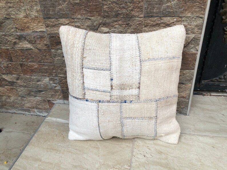 Vintage Home Decor Pillow Hand Made Hemp Pillow Turkish Kilim Hemp Pillow,Patcwork Pillow Kilim Pillow 20x20 Inches,Pillow Cover Rug