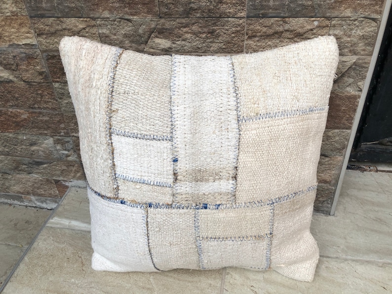 Vintage Home Decor Pillow Hand Made Hemp Pillow Turkish Kilim Hemp Pillow,Patcwork Pillow Kilim Pillow 20x20 Inches,Pillow Cover Rug
