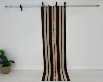 Vintage Turkish Kilim Runner Rug: 2x7 Handwoven Wool Striped Hallway Rug