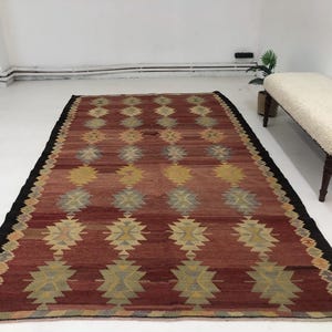 Vintage Turkish Kilim Rug: 5&#39;6x9&#39;5 Handwoven Wool Area Rug Living Room Multicolor Oushak Nomadic