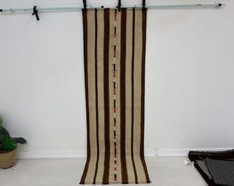 Vintage Turkish Kilim Runner Rug: 2x7 Handwoven Wool Striped Hallway Rug