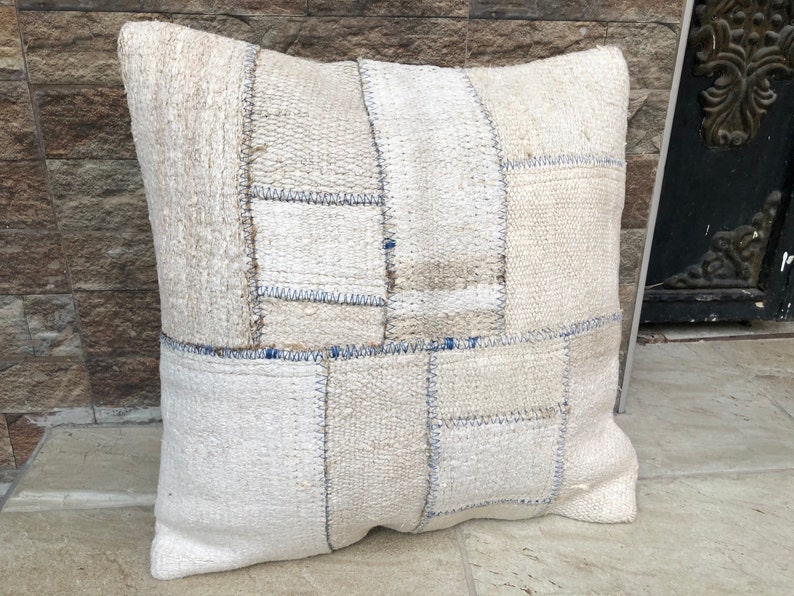 Vintage Home Decor Pillow Hand Made Hemp Pillow Turkish Kilim Hemp Pillow,Patcwork Pillow Kilim Pillow 20x20 Inches,Pillow Cover Rug