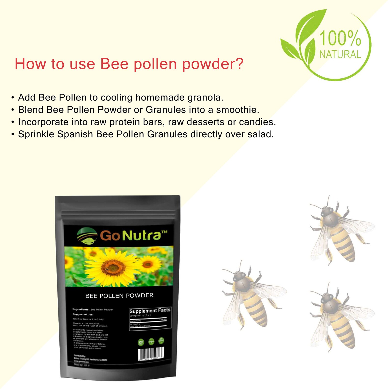 Bee Pollen Powder 8 Oz. Pure Nongmo Natural Vegan Etsy