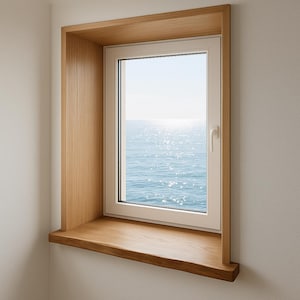 Modern natural wood window jambs – sleek minimalist interior trim, ultra-thin veneer panels, custom fit for stylish home design