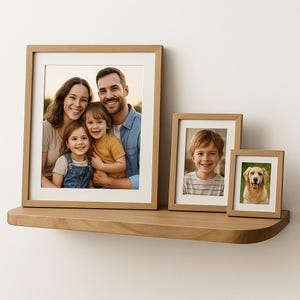 Photo Shelf – Wooden Floating Wall Shelf with Rounded Edges, Perfect for Home Decor, Office Storage, and Displaying Family Memories