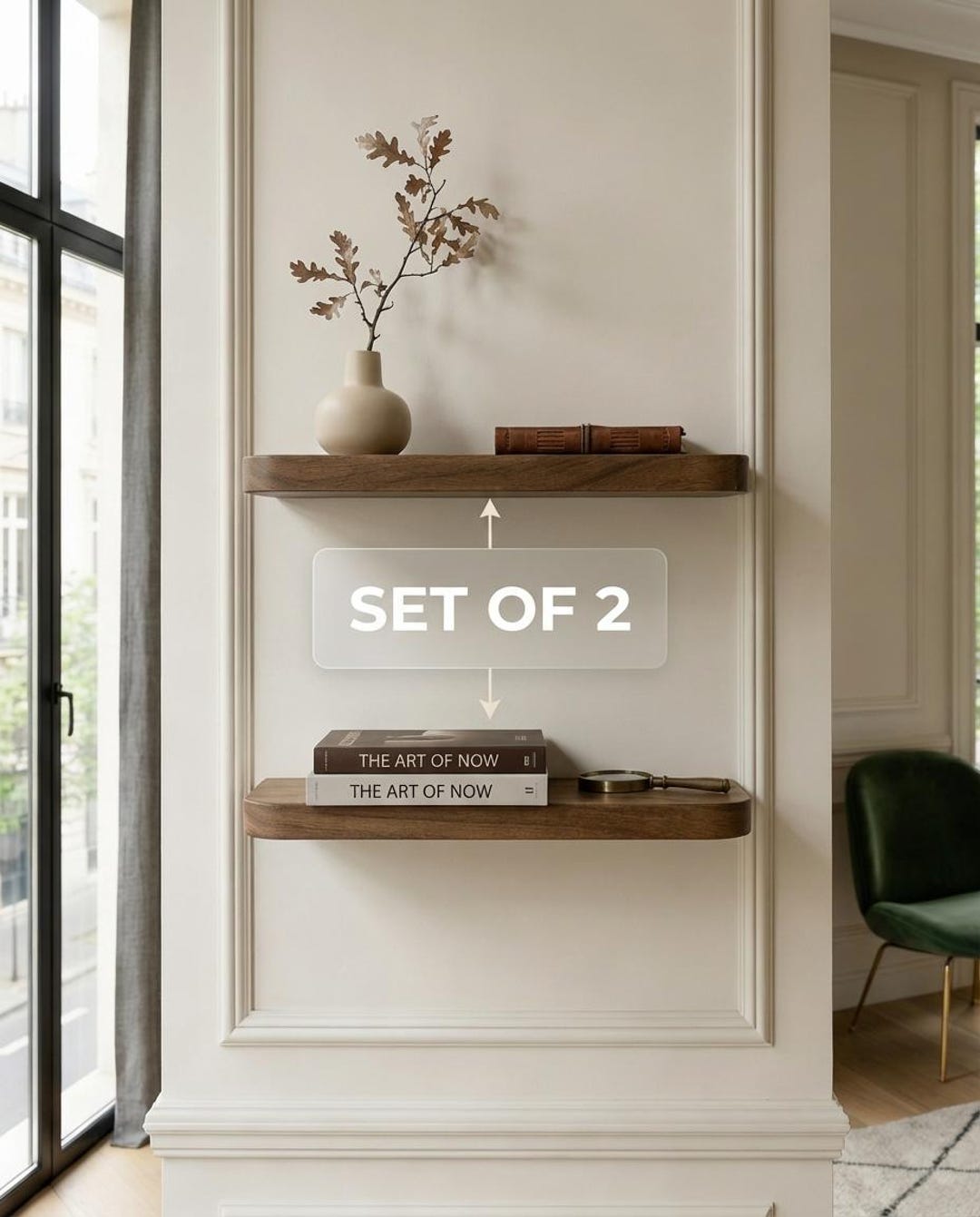 Set of 2 Rounded Edge Wooden Floating Shelves, Minimalist Wall Shelf ...