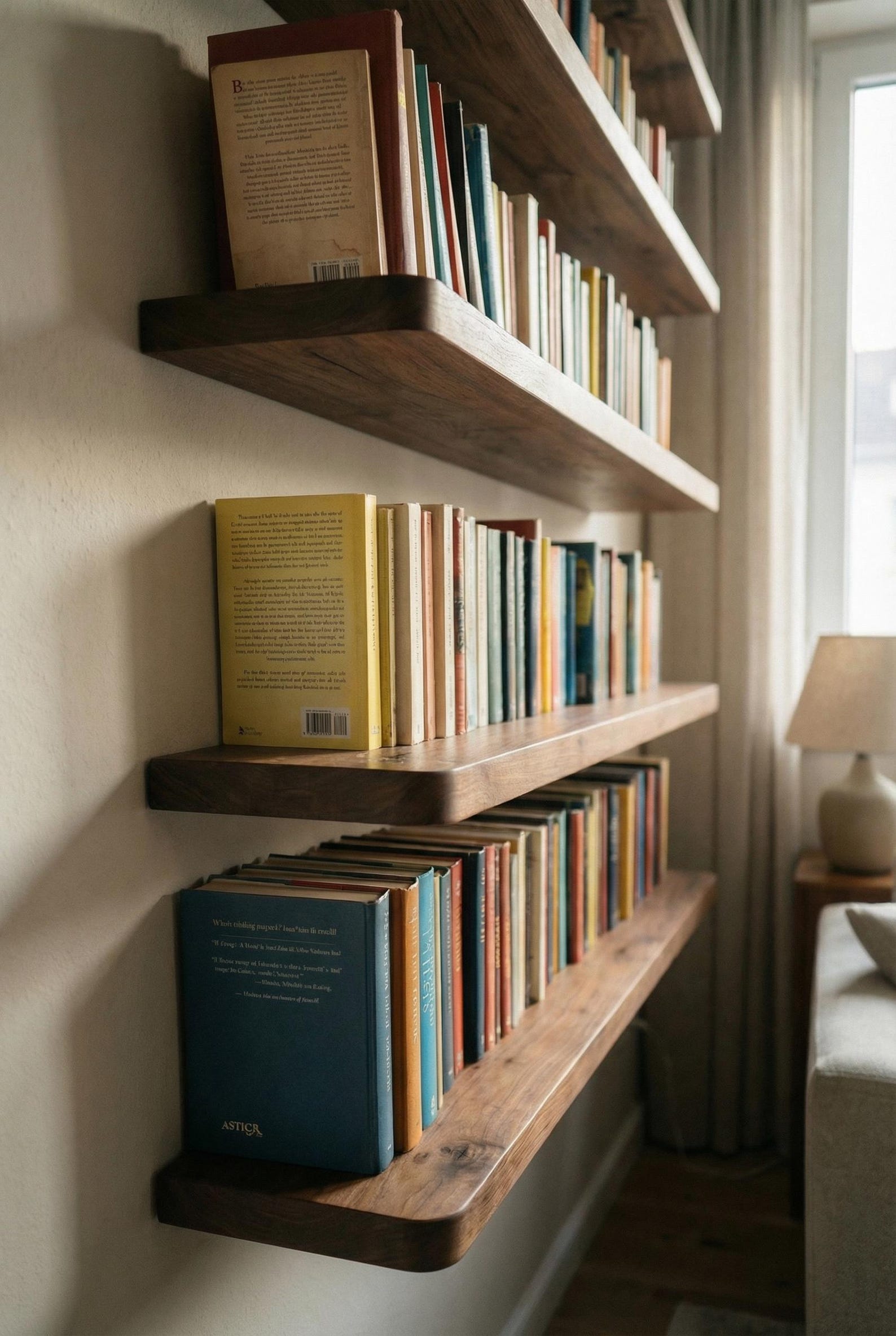 Modern Walnut Floating Shelf With Rounded Edges for Wall Book Storage ...