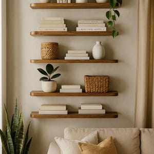 Rounded Edge Wooden Wall Shelf – Farmhouse Floating Shelf for Living Room, Office, Kitchen or Bedroom Stylish Decoration