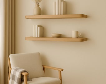 Rounded Edge Wooden Wall Shelf – Elegant Floating Shelf for Modern Home Décor, Stylish Office Storage and Display Solution