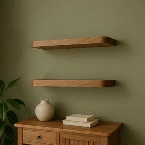 Rounded Edge Wooden Shelf – Farmhouse and Modern Floating Wall Shelf for Home and Office Storage