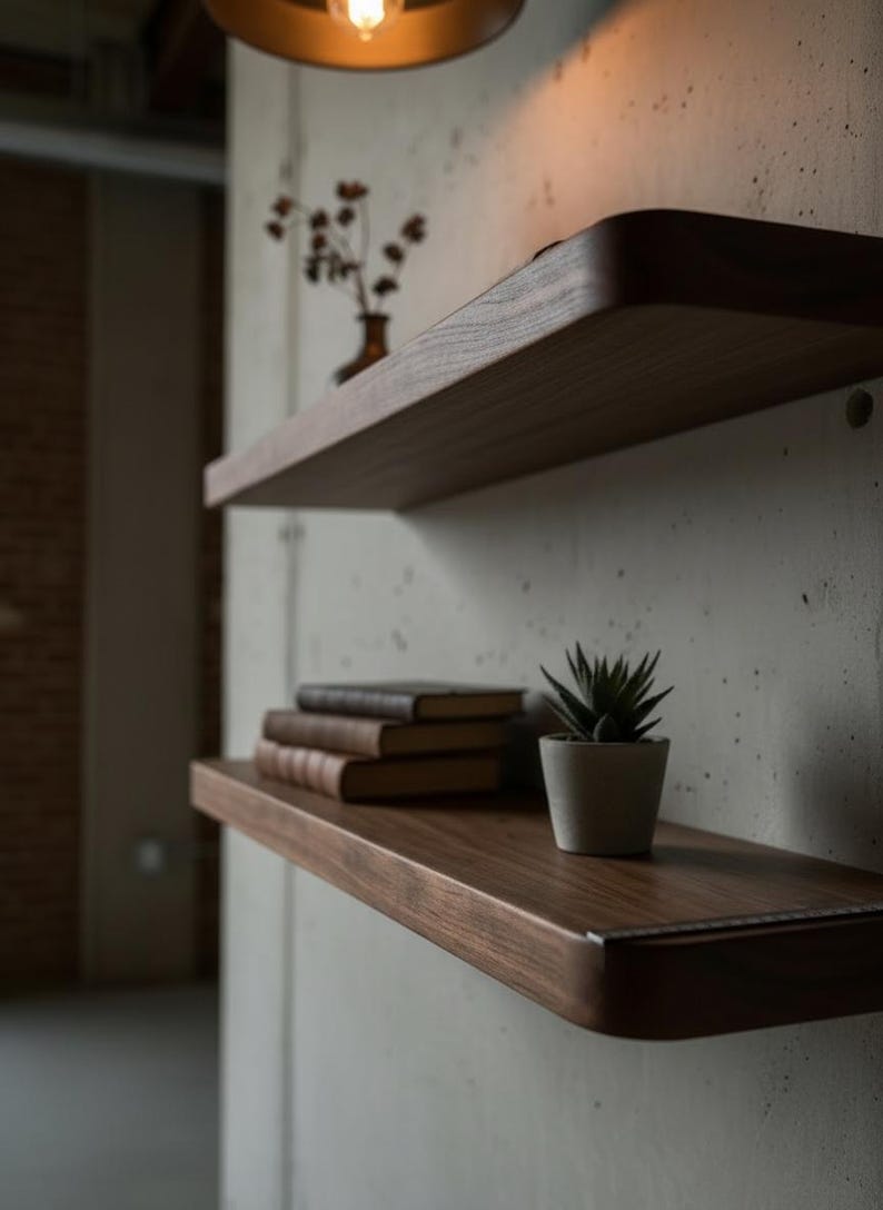 Premium Solid Wood Floating Shelf - Rounded Edge Minimalist Wall ...