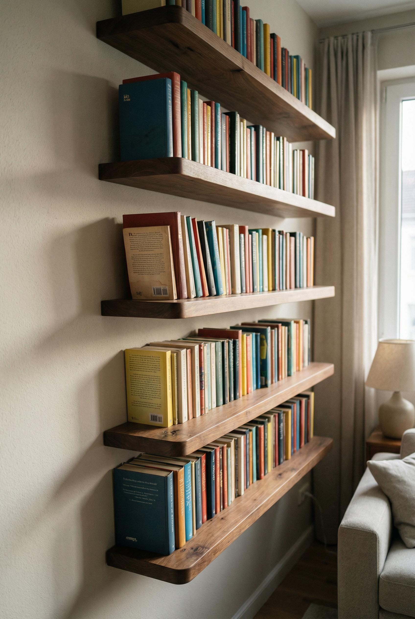 Modern Walnut Floating Shelf With Rounded Edges for Wall Book Storage ...