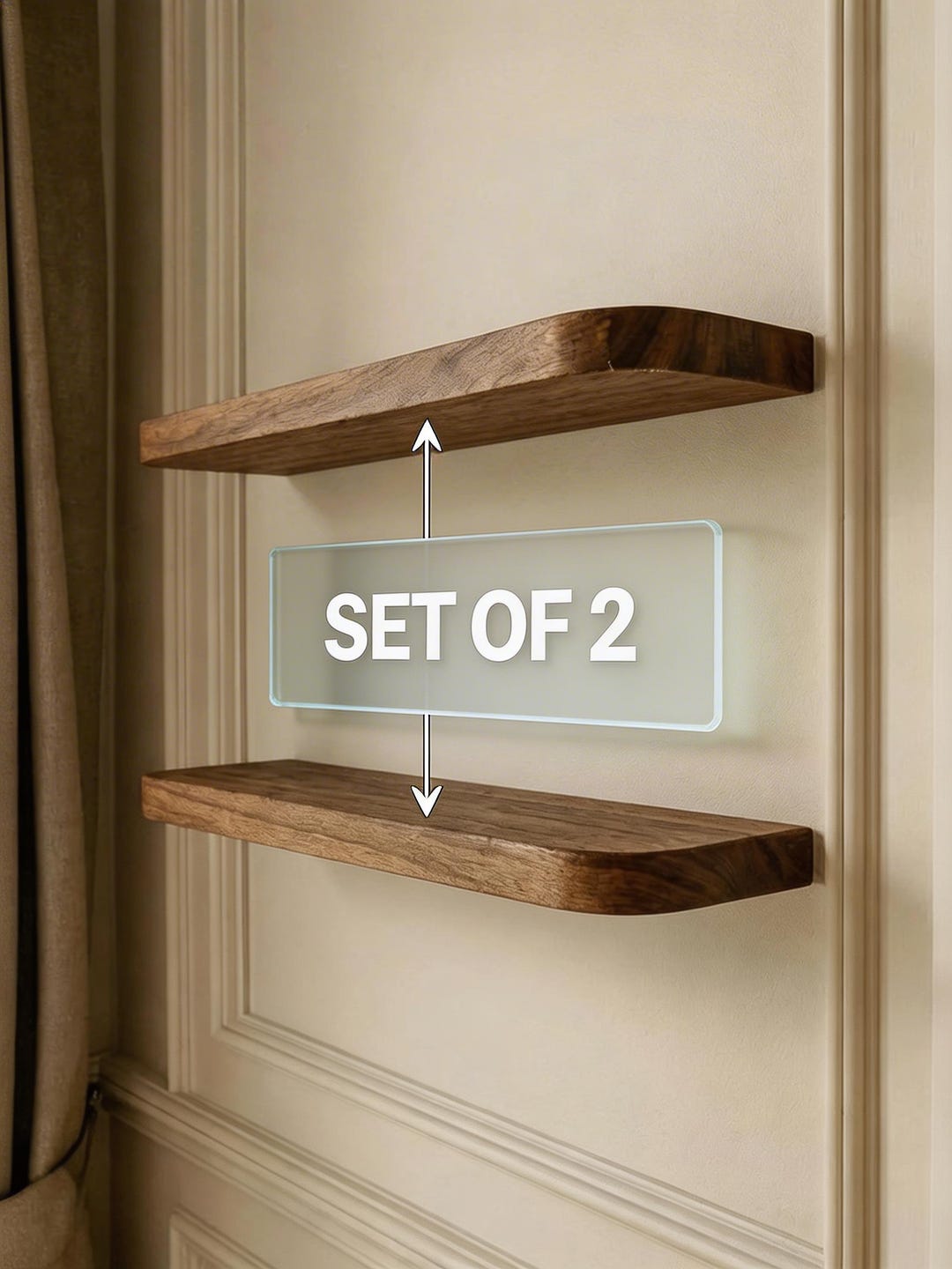 Set of 2 Rounded Edge Wooden Floating Shelves - Modern Wood Wall Shelf ...