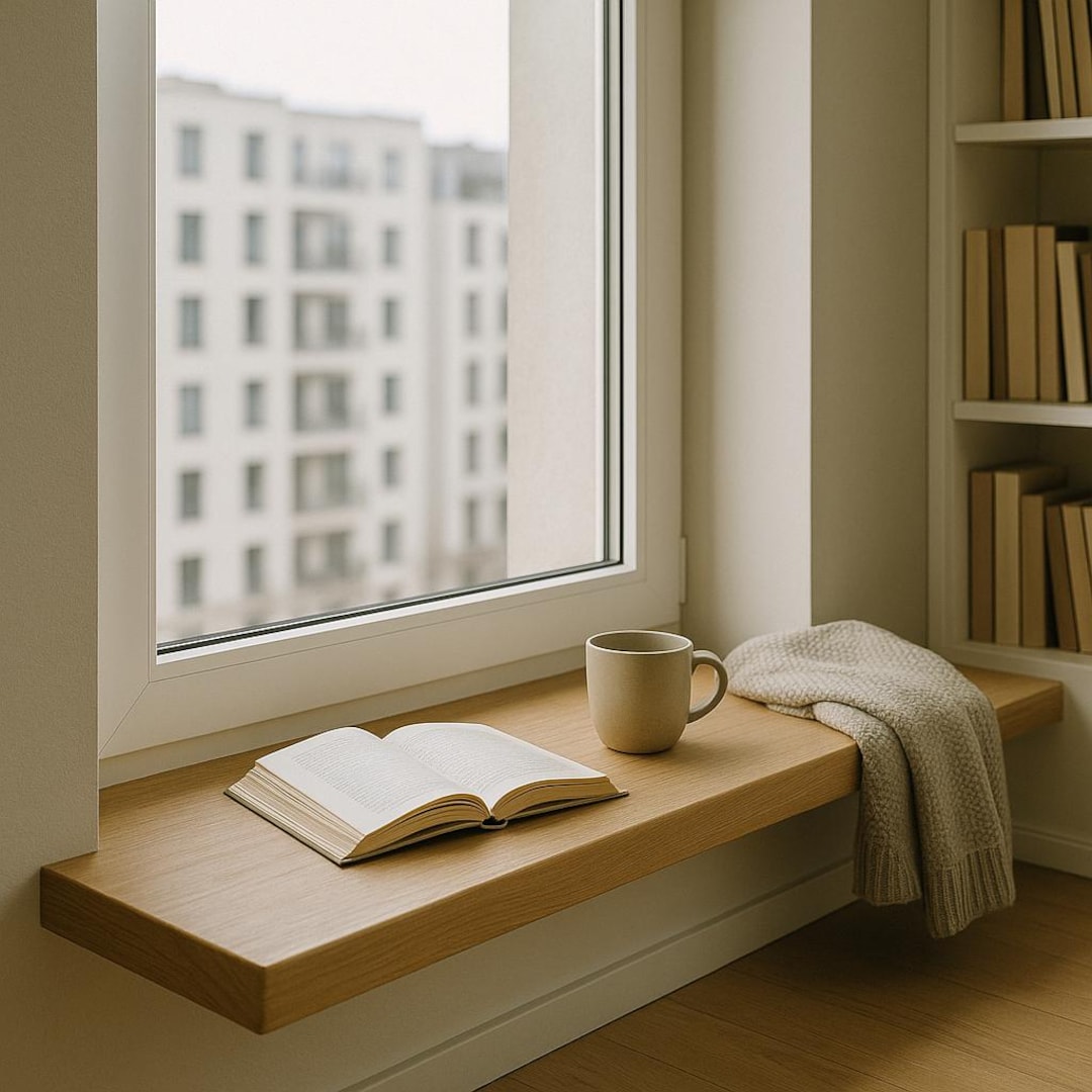 Windsill Window Custom Solid Wood Windowsill – Oak, Ash or Walnut Wide Sill for Wall ...