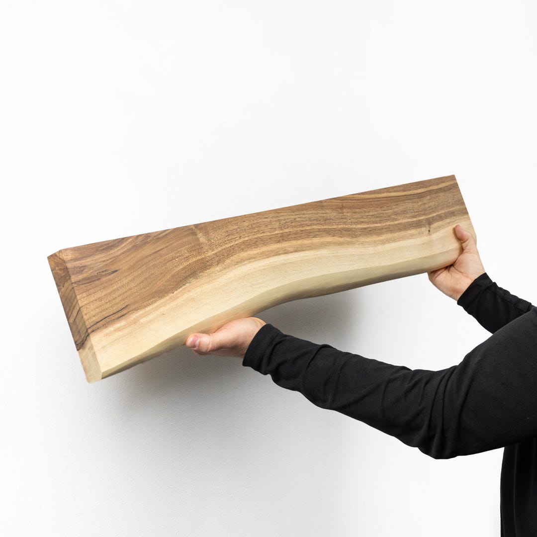 Natural Wood Floating Shelf – Handcrafted Live Edge Wall Shelf for ...
