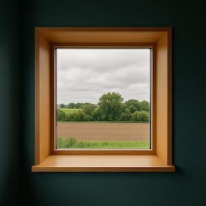 Modern natural wood window jambs – sleek minimalist interior trim, ultra-thin veneer panels, custom fit for stylish home design