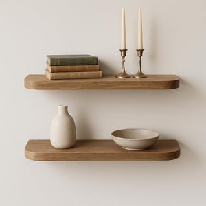 Shelf for décor | Floating wood shelf with smooth rounded edges – perfect wall-mounted accent for books, plants candles & small décor pieces