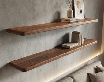 Zwevende houten plank voor decoratie – Wandgemonteerde houten plank met gladde afgeronde randen voor boeken, planten en woonaccenten