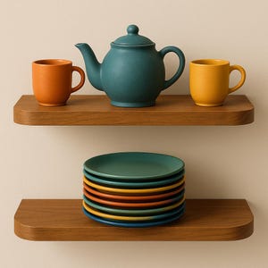 Dishware Shelf: Rounded Edge Floating Wooden Wall Shelf for Home Decor and Kitchen Storage – Modern Shelf Decor, Wall-Mounted Storage Shelf