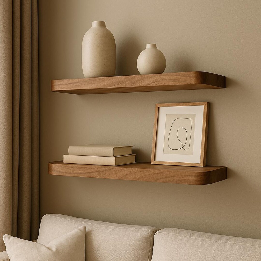 Shelf Rounded Edges Modern Rounded Edge Shelf – Solid Wood Floating Wall Shelf for Living ...