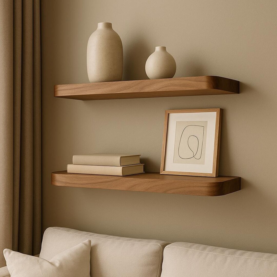 Modern Rounded Edge Shelf – Solid Wood Floating Wall Shelf for Living ...