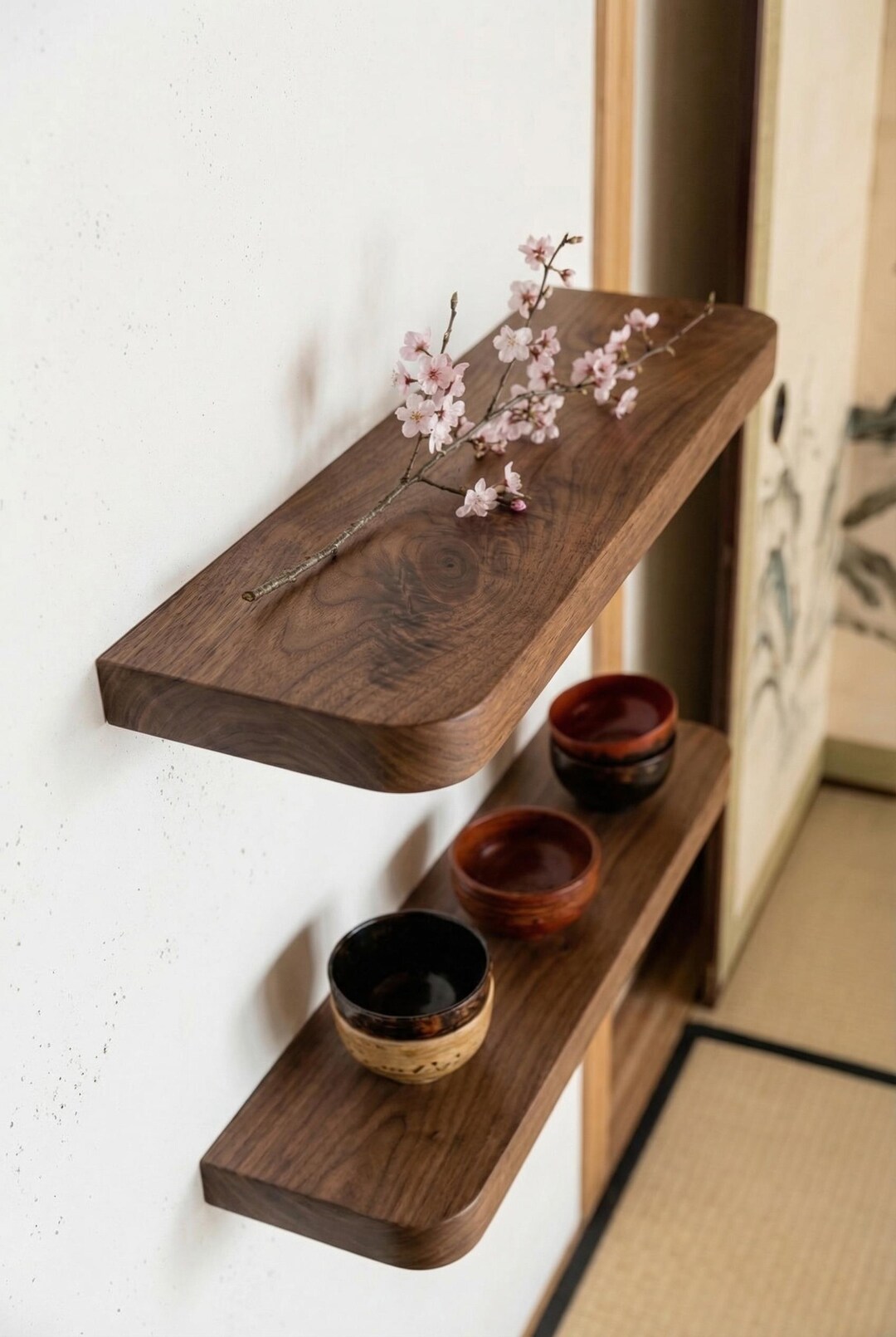 Sleek Rounded Corner Wood Shelf - Floating Wall Decor for Living Room ...