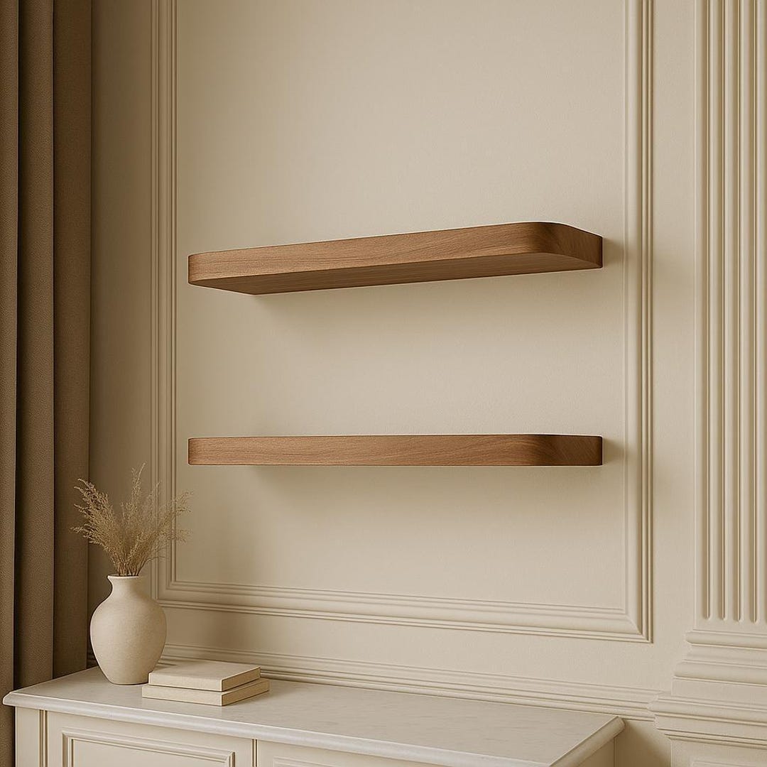 Modern Wooden Floating Shelf – Rounded Edge Wall Shelf for Stylish ...
