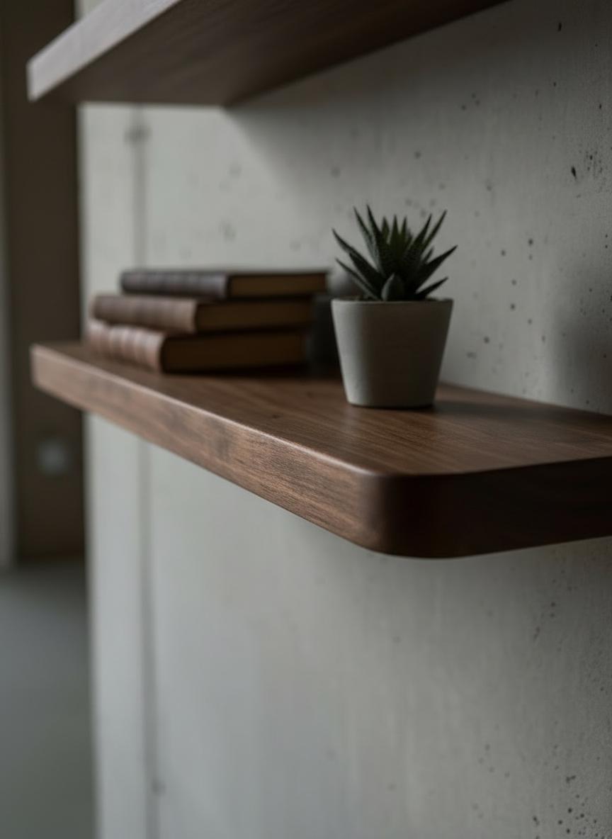 Premium Solid Wood Floating Shelf - Rounded Edge Minimalist Wall ...