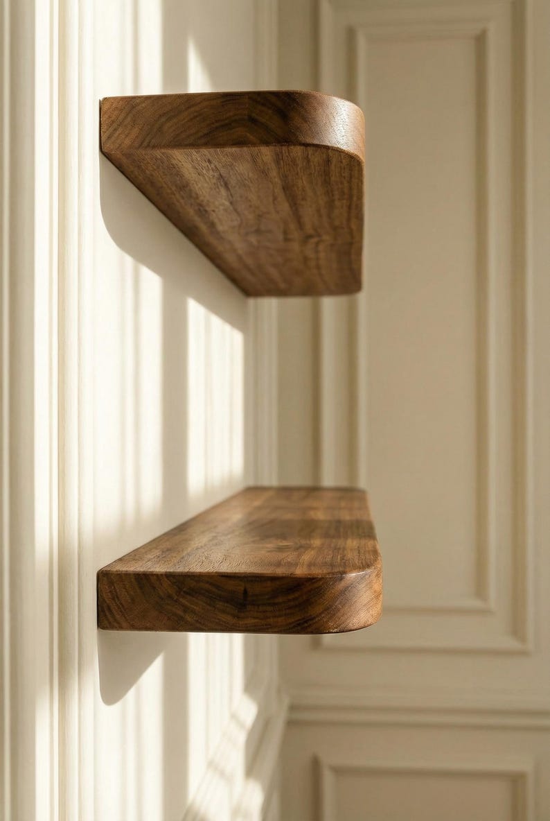 Rounded Edge Solid Wood Floating Shelf – Minimalist Wall Mounted Shelf ...