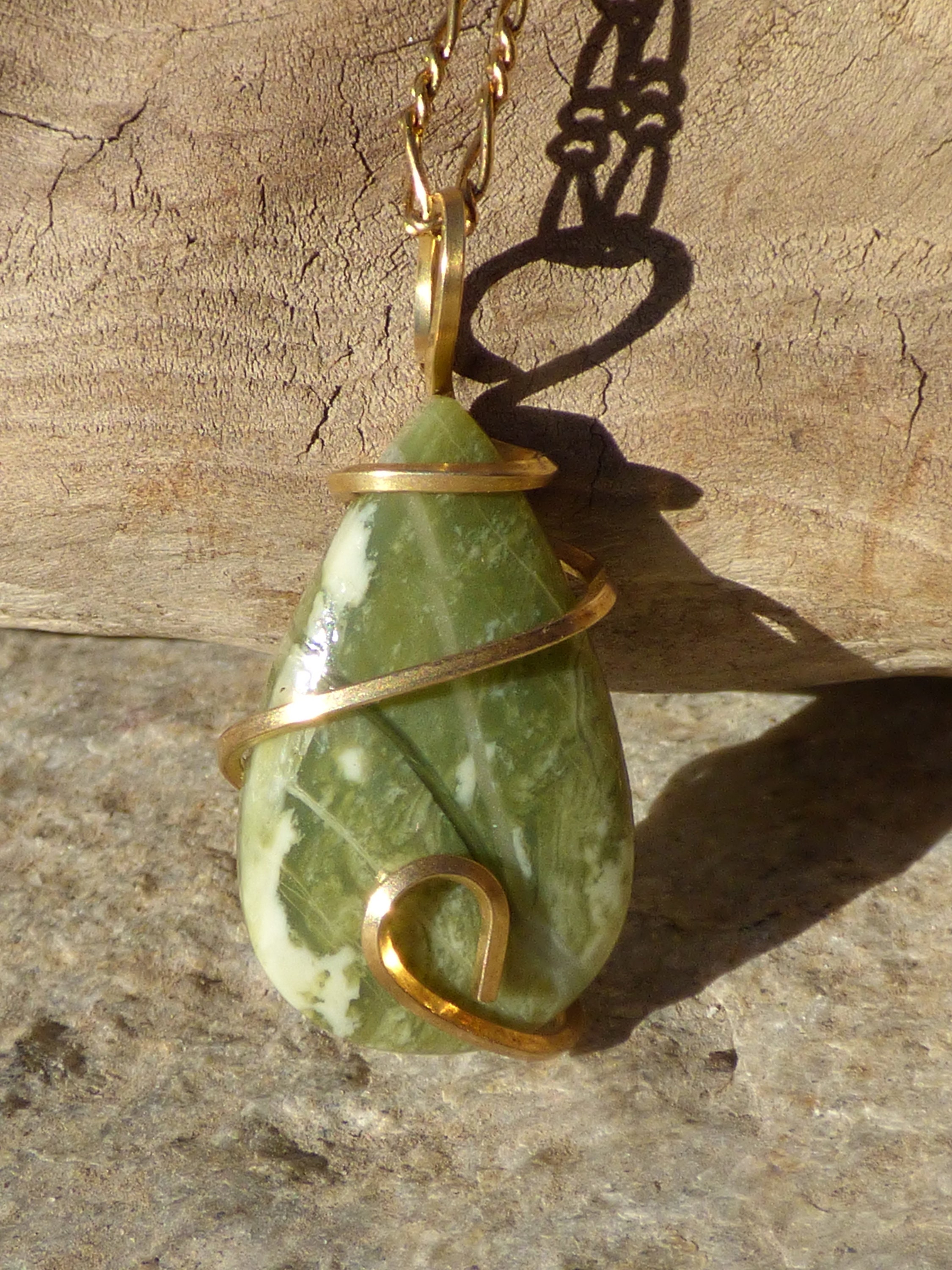 Green and white imperial jasper drop wire wrapped pendant in | Etsy