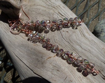 CLEARANCE Handmade Burgundy Glass Bead Dangle Earrings, Raw Copper Wire