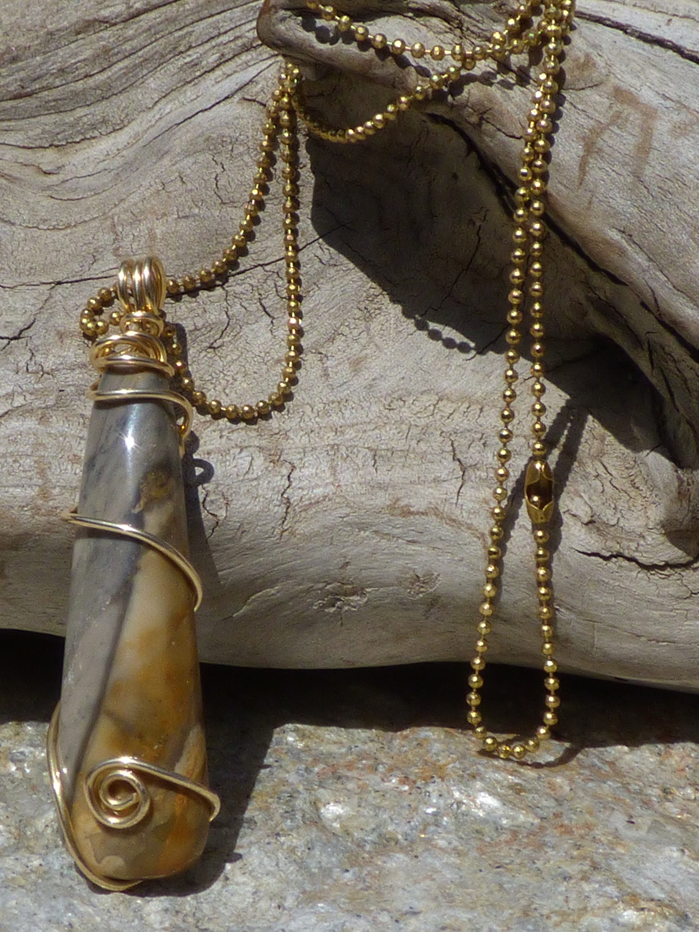 Wire Wrapped Willow Creek Jasper Pendant, Raw Brass Necklace - Etsy
