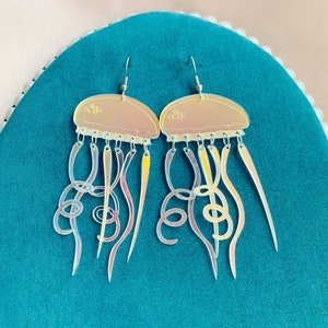 Sun Catcher Jellyfish Laser Color Dangled Drop Earrings, Handmade Earrings, For Jellyfish Lovers, Jellyfish Jewelry, Suncatcher Jewelry