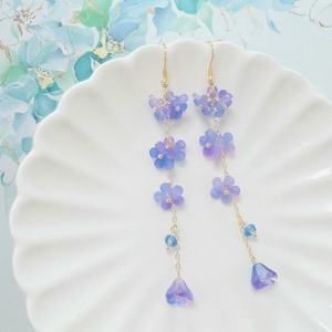 Cherry Blossom Blue Purple Ombré Sakura Flower Japanese Earrings, Handmade Earrings, Aesthetic Earrings, Kawaii Earrings, Gift For Her
