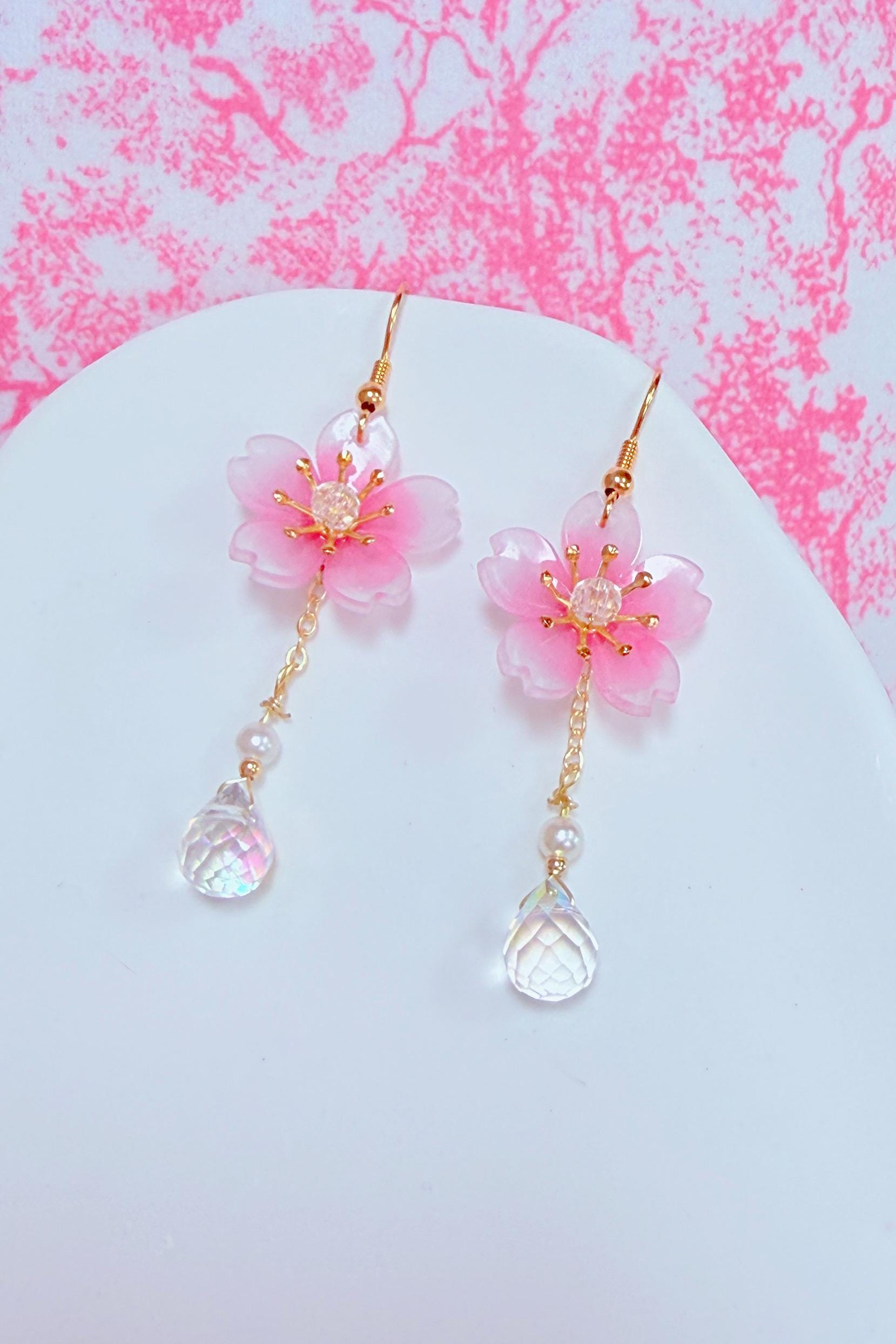 Shrink Plastic Cherry Blossom Pink Blue Ombré Sakura Flower With