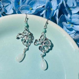 Oriental Clouds with White Jade Drops Dangling Earrings, Handmade Earrings, Oriental Earrings, Elegant Earrings, Gift for Her, Mothers Day