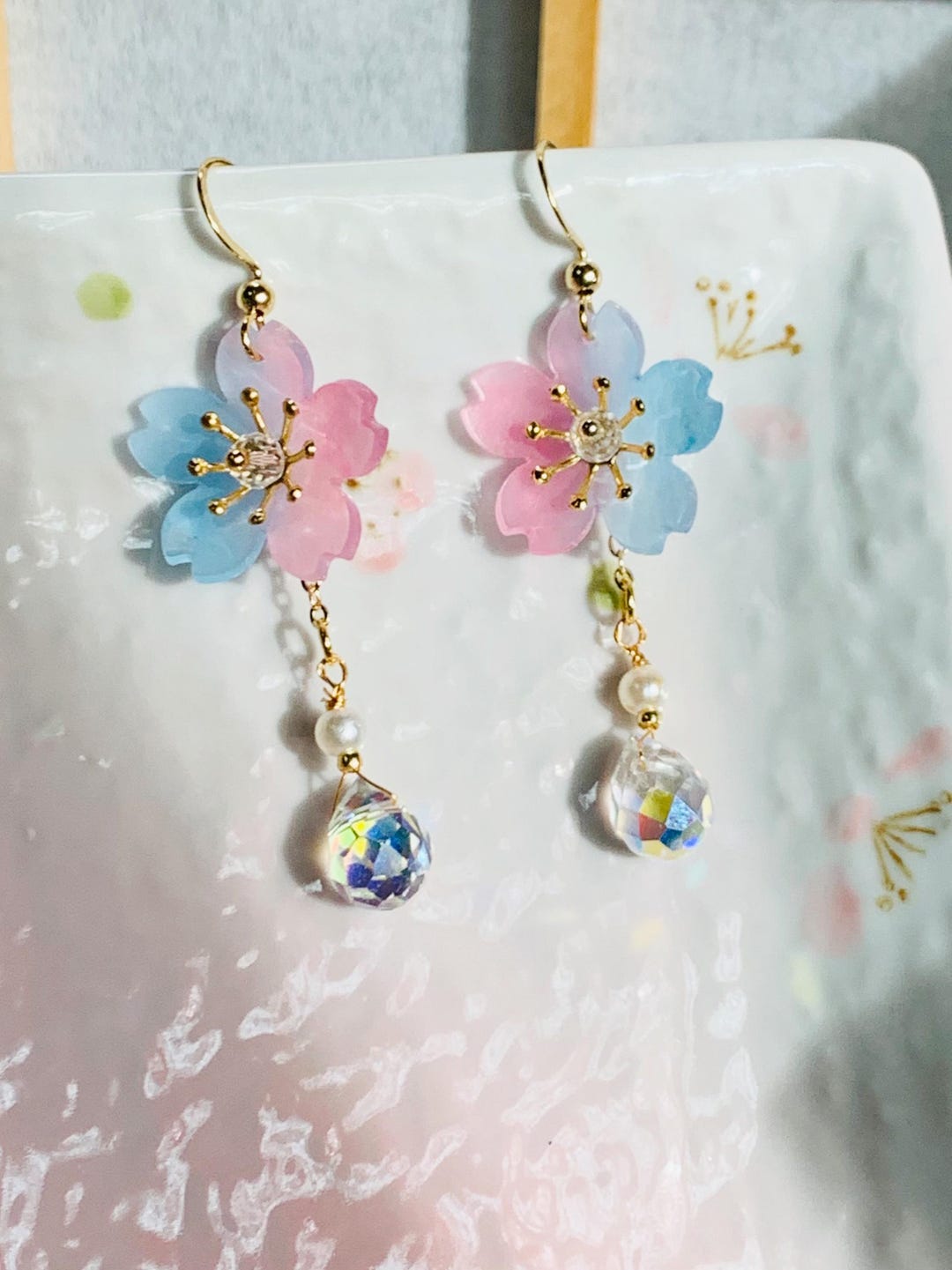 Shrink Plastic Cherry Blossom Pink Blue Ombré Sakura Flower With