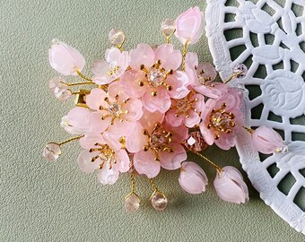 Shrink Plastic Pink Cherry Blossom Sakura Flowers With Crystals