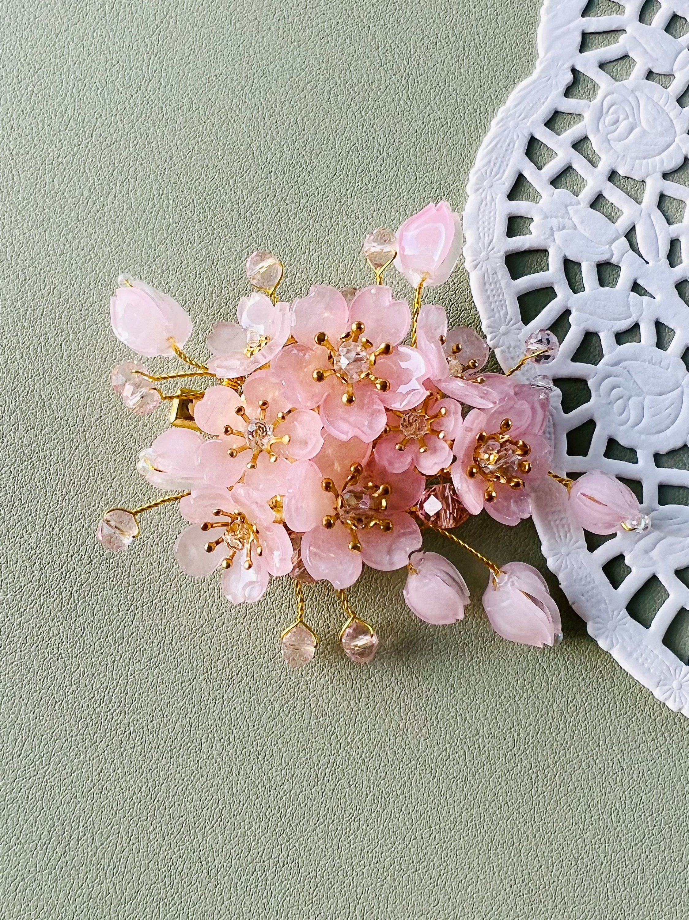 Shrink Plastic Pink Cherry Blossom Sakura Flowers With Crystals